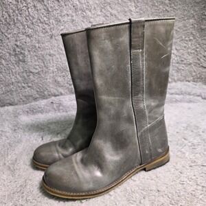 Ivylee Copenhagen Simone Mid Calf Boots Gray Distressed Leather‎ Womens 37 6